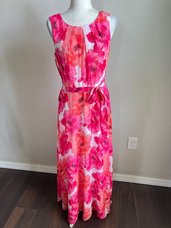 K. Studio Dresses & Skirts - K Studio Vintage Pink Floral Chiffon Maxi Dress Women's 8 Belted 90s Vibrant